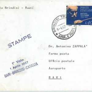 72136 - ITALIA storia postale - PRIMI VOLI - PELLEGRINI 662BA Brindisi - BARI