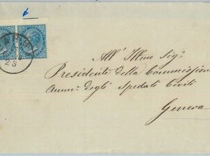 82455 - REGNO - STORIA POSTALE Sass 25 COPPIA bordo foglio su BUSTA: PARMA 1878