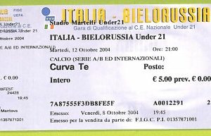 C1770- Vecchio BIGLIETTO PARTITA CALCIO 2004 ITALIA VS BIELORUSSIA
