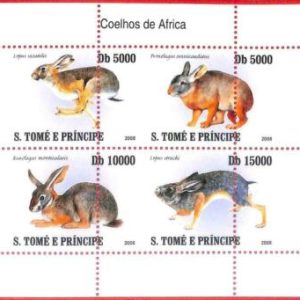 A4465 - SAO TOME & PRINCIPE - ERROR MISPERF, Kleinbogen: 2008 Kaninchen, Hasen