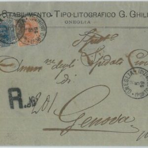 82493 - REGNO Umberto - STORIA POSTALE - Sass 61 + 62  su RACCOMANDATA Oneglia