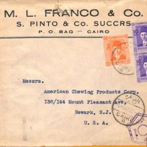 aa0123 - EGYPT - POSTAL HISTORY - COVER to the USA  1944 DOUBLE CENSOR TAPE