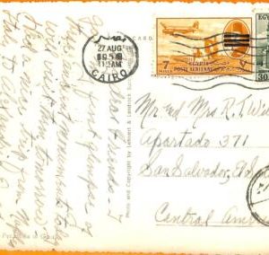 aa0118 -  EGYPT - POSTAL HISTORY - OVERPRINTED STAMP on POSTCARD to EL SALVADOR!