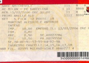 C1264 - Vecchio  BIGLIETTO PARTITA CALCIO - 2005/05  MILAN AC vs BARCELONA