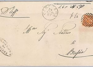 ITALIA REGNO: Sass 39 su LETTERA con annullo sbarre +  cerchio CERESARA 1887