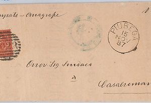 ITALIA REGNO:  LETTERA con annullo numerale a sbarre +  cerchio di  PIUBEGA 1887