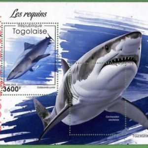 B1871 - TOGOLAISE - ERROR MISPERF Stamp Sheet - 2023 - Sharks, Marine Life