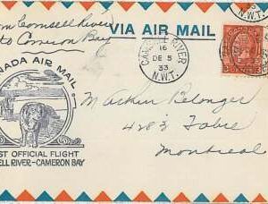 x0232 - CANADA - POSTAL HISTORY - 1st FLIGHT COVER: CAMSELL RIVER  CAMERON BAY