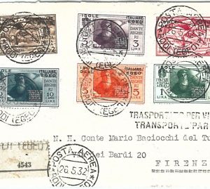 71499 - EGEO - Storia Postale - Serie DANTE aerea su BUSTA raccomandata LEONARDO