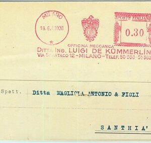 91163 - STORIA POSTALE - Annullo ROSSO MECCANICO  1943  KUMMERLIN Milano