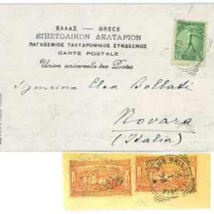 BK1861 - GREECE - POSTAL HISTORY 1906 Olympics POSTCARD to ITALY Train Ambulant