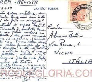 ad6125 - BRAZIL - POSTAL HISTORY -  Registered Airmail POSTCARD to ITALY  1954