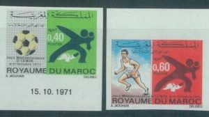 88660 - MAROC Morocco - set of 2  IMPERF stamps 1971 SPORT athletics FOOTBALL
