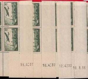 94828 - FRANCE - STAMPS -  Yvert # AIRMAIL 8 lot of 5*  block of 4 coin datee