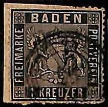 94907 1b - GERMANY Baden - STAMP  -  Michel  #  9 -  USED on small CUT-OUT