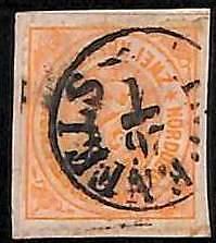 94907 3c  - GERMANY Norddeutschland  - STAMP -  Mi #  8 Fine USED on cut-out LUX