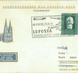 87339 - AUSTRIA - Postal History - SPECIAL POSTMARK on cover 1959  ZEPPELIN