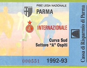 C2009- Vecchio BIGLIETTO PARTITA CALCIO 1992-1993 PARMA VS INTER