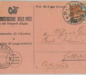 95972 - STORIA POSTALE - Ricevuta di Ritorno da SANT'ANNA Agrigento 1928