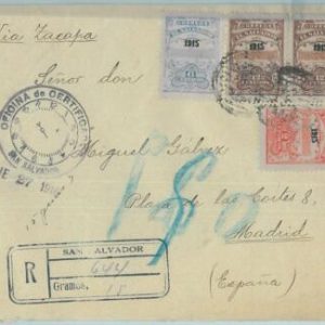 68765 - EL SALVADOR - Postal History -  REGISTERED COVER  to SPAIN - 1916