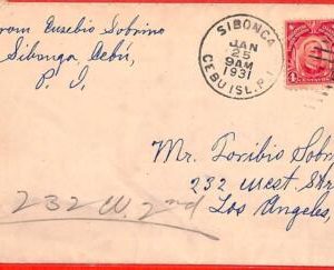aa3992 - Phillipines  - Postal HISTORY - COVER from SIBONCA, Cebu to USA  1931