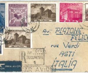 72544 - ROMANIA -   POSTAL HISTORY - Registered Airmail COVER to ITALY 1955