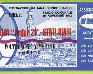 C2526- Vecchio BIGLIETTO PARTITA CALCIO 1973 ITALIA VS STATI UNITI