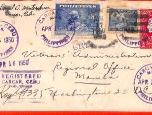 aa3991 - Phillipines - Postal HISTORY - STATIONERY  Registered from CARCAR 1950