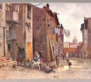 ab0156 - POSTAL VINTAGE - ROMA Ciudad: Casas antiguas cerca de Lungaretta