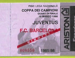 C2568- Vecchio BIGLIETTO PARTITA CALCIO 1985-1986 JUVENTUS VS FC BARCELONA