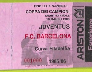 C2570- Vecchio BIGLIETTO PARTITA CALCIO 1985-1986 JUVENTUS VS FC BARCELONA