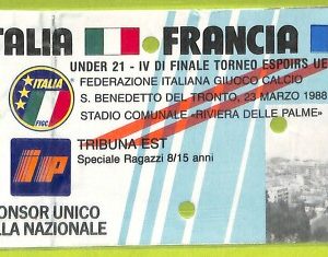 C2592- Vecchio BIGLIETTO PARTITA CALCIO 1988 ITALIA VS FRANCIA