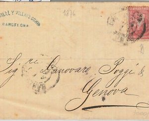 55909  - España SPAIN -  POSTAL HISTORY: Edifil 166 on  COVER to ITALY  1876