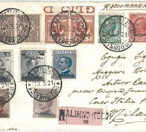 71518 - EGEO : CALINO - Sassone 2/7 + 8 + REGNO su BUSTA affrancatura mista 1913
