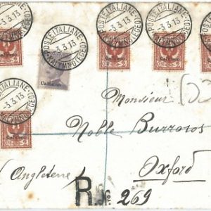 71519 -  colonie Italiane EGEO : CALINO  -  BUSTA RACCOMANDATA per GB 1913