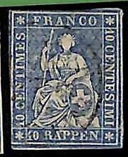 94995aB - SWITZERLAND - STAMP - Zumstein # 23 Green Thread  / Medium  Paper USED