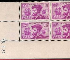94845a - FRANCE - STAMPS -  Yvert #  296 - CORNER block of 4  COIN DATEE Boats