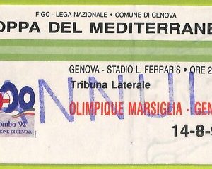 C2628- Vecchio BIGLIETTO PARTITA CALCIO 1990 OLIMPIQUE MARSIGLIA VS GENOA