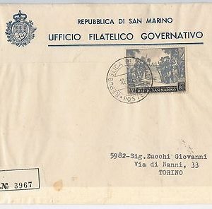 47757   - SAN MARINO  - Storia Postale: BUSTA  RACCOMANDATA - COLOMBO 1955