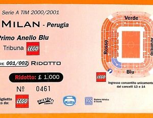 C0608- Vecchio BIGLIETTO PARTITA CALCIO -  MILAN VS PERUGIA