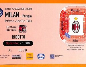 C0610- Vecchio BIGLIETTO PARTITA CALCIO - MILAN VS PERUGIA