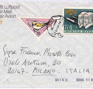 ai1922 - MONGOLIA - Postal History - AIRMAIL COVER to ITALY  1992 SPACE birds