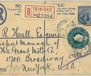 25258 - TRINIDAD & TOBAGO - POSTAL STATIONERY COVER to USA arrival cancel 1916