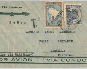 43442 - ARGENTINA - Postal History - AIRMAIL COVER to FRANCE  Via CONDOR - TAXED