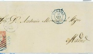 P0109 - SPAIN - POSTAL HISTORY - Ed # 48 Parrilla azul de BADAJOZ a MADRID  Lujo