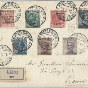 71535 -  colonie EGEO: Leros - Sassone 1/7 su BUSTA RACCOMANDATA  1917 - DIENA