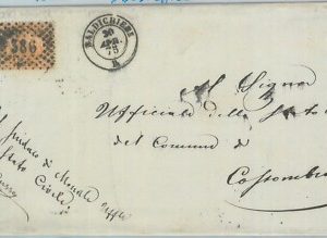 80443 -  REGNO - STORIA POSTALE: annullo numerale a punti 386  Baldichieri 1875