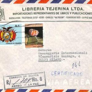 ad6117 - BOLIVIA - POSTAL HISTORY - Registered AIRMAIL COVER to ITALY  1970's
