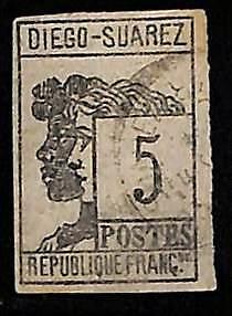 ZA053a - French DIEGO SUAREZ -  STAMP - 1890 Yvert # 7 -   Fine USED