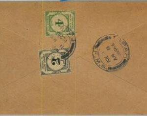 BK0331 - INDIA  - POSTAL HISTORY - COVER to TAPAH taxed!! FEDERATED MALAY 1929
